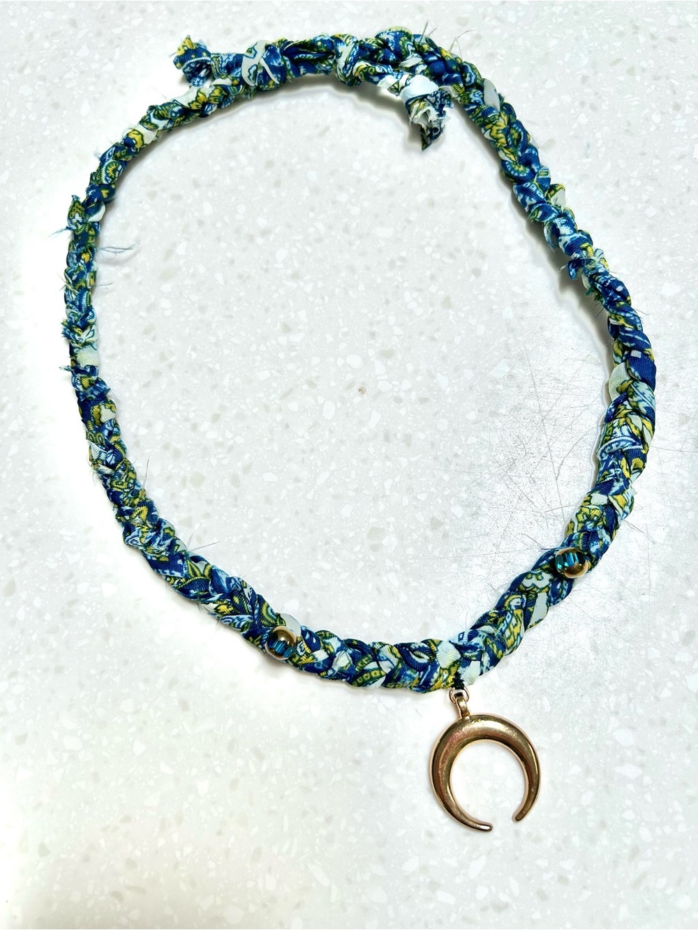 SILK Artisan Moon 🌙 Crescent paisley rustic Necklace western hippy celestial vib